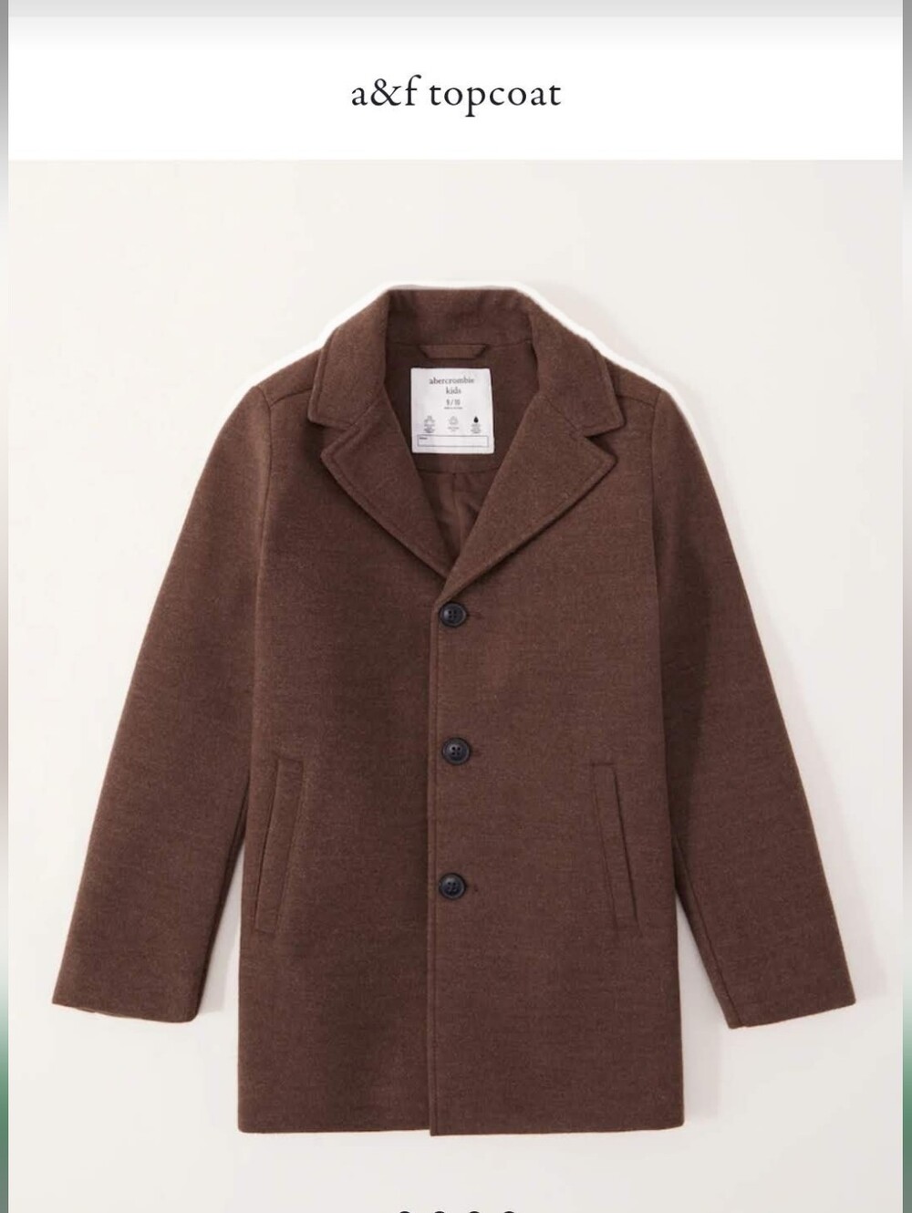 abercrombie kids brown Pea coat 7/8